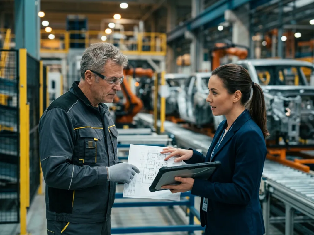 Produktionslinie mit Fördertechnik während eines Linienumbaus